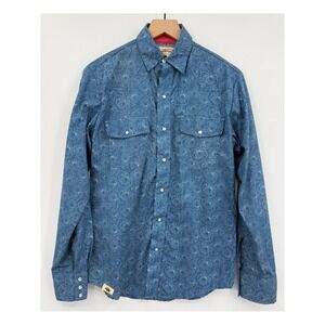 Western Aloha Shirt Mens Small Blue Floral Western Pearl Snap Long Sleeve